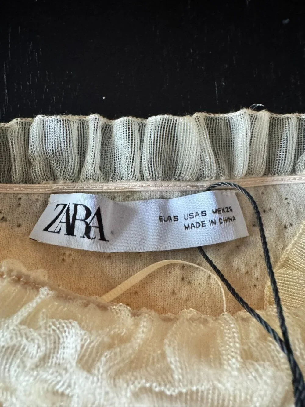 ZARA Crinkle Long Sleeve Crop Top – Boat Neck – Semi‑Sheer – NWT – Size S